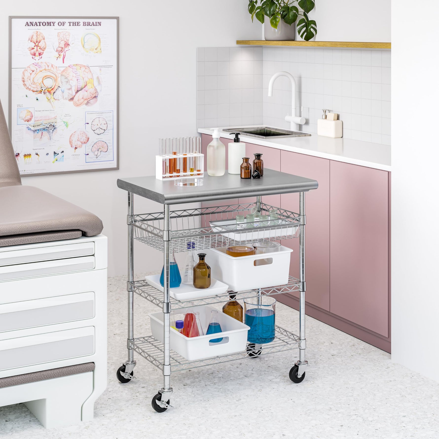 Seville Classics Commercial Work Table Island Utility Cart Prep Station, for Restaurant, Kitchen, Warehouse, Garage, Hotel, Home, Stainless-Steel Top NSF , 49" W x 24" D | Heavy-duty durable workstation supports 1,000 lb with adjustable wire shelf, is ver