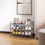 3-Tier Stackable 1" Slat Steel Frame Shoe Rack, 27.25"W x 12.75"D, Espresso | Interlocking modular design maximizes storage while the sturdy steel frame holds up to 12 pairs of shoes (Patented Design)