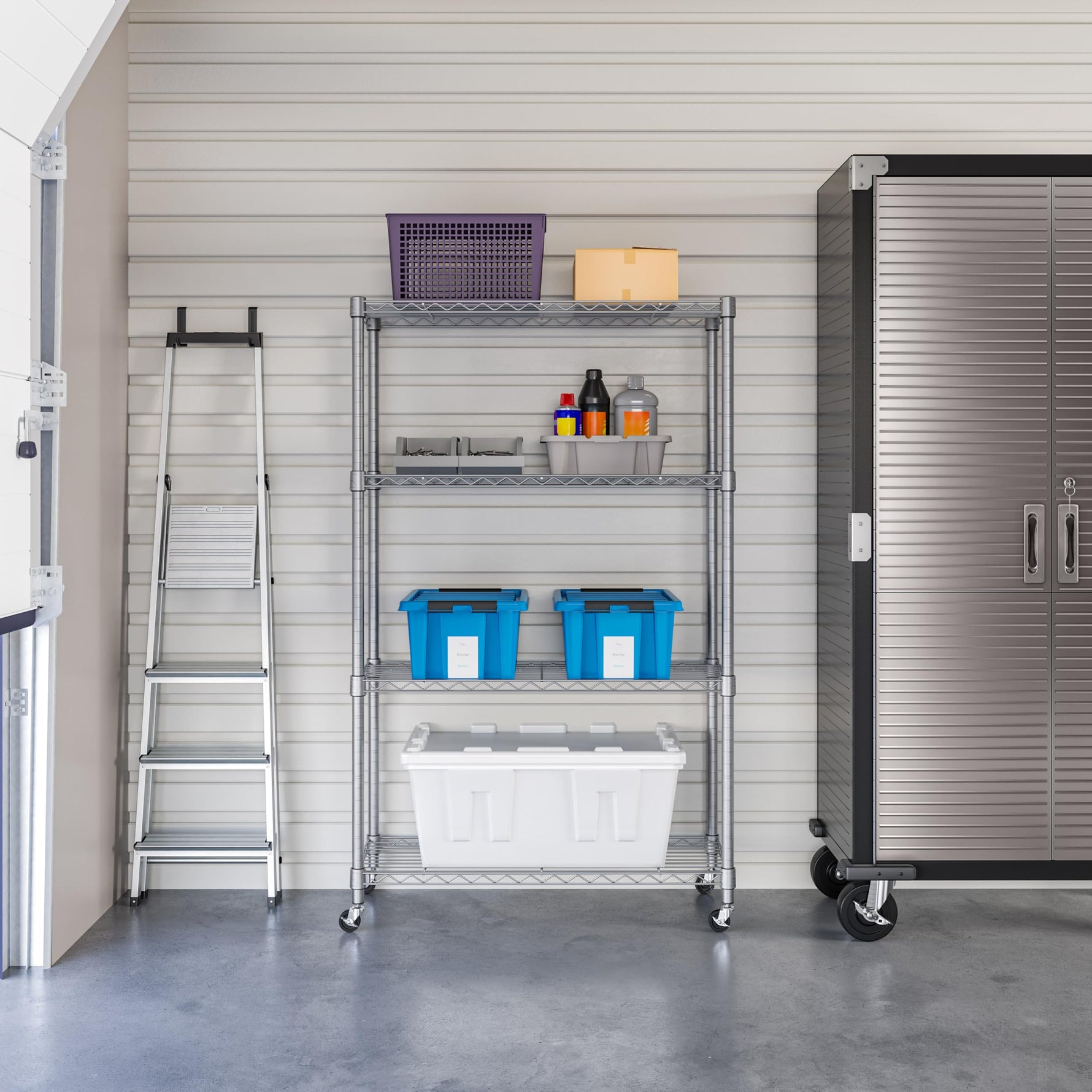 5-Tier Steel Wire Shelving, 30"W x 14"D x 61.5"H | Durable solid steel wire storage rack with adjustable shelves featuring 300 pounds per shelf weight capacity for home use