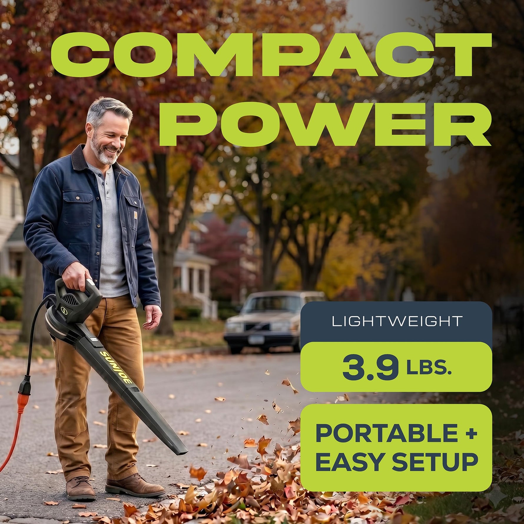 Sun Joe SBJ597E All-Purpose Electric Leaf Blower, 6-Amp Motor, 155 MPH, 260 CFM, Black - Lightweight & Compact, One-Hand Operation for Yards, Porches, Patios, Walkways, Decks, Garage & Light Snow