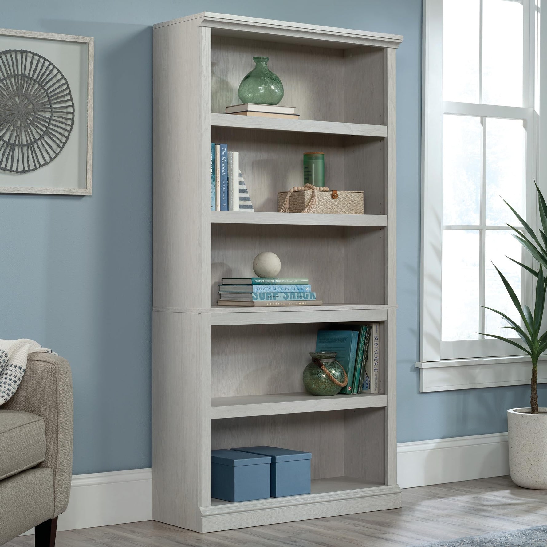 Sauder 5-Shelf Split Bookcase/ Book shelf, Oiled Oak finish