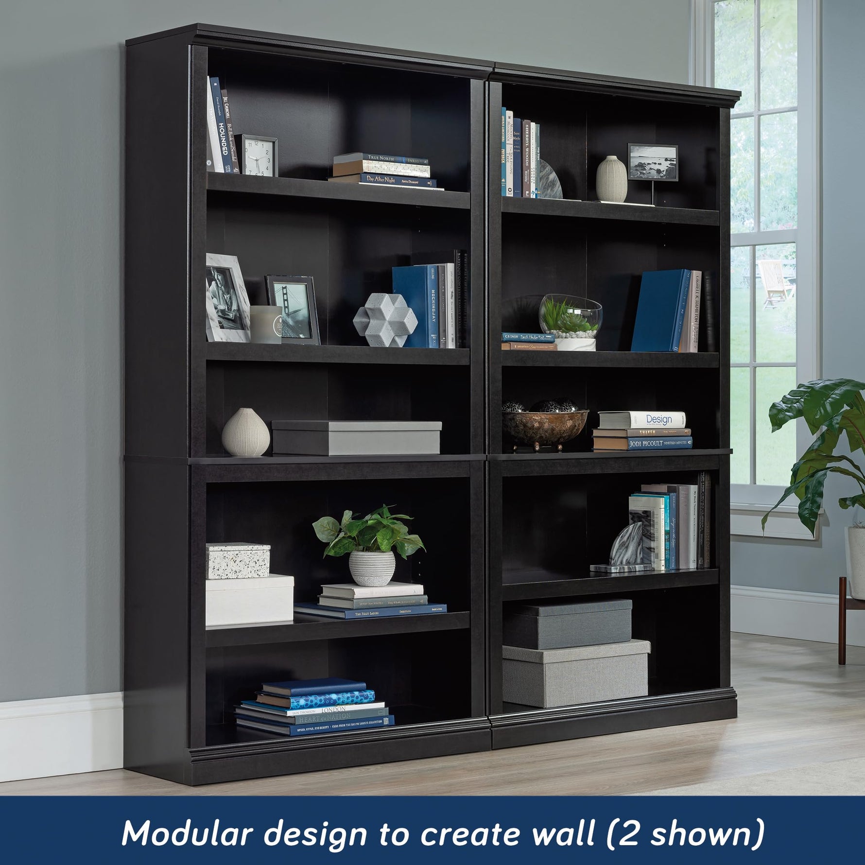 Sauder 5-Shelf Split Bookcase/ Book shelf, Oiled Oak finish