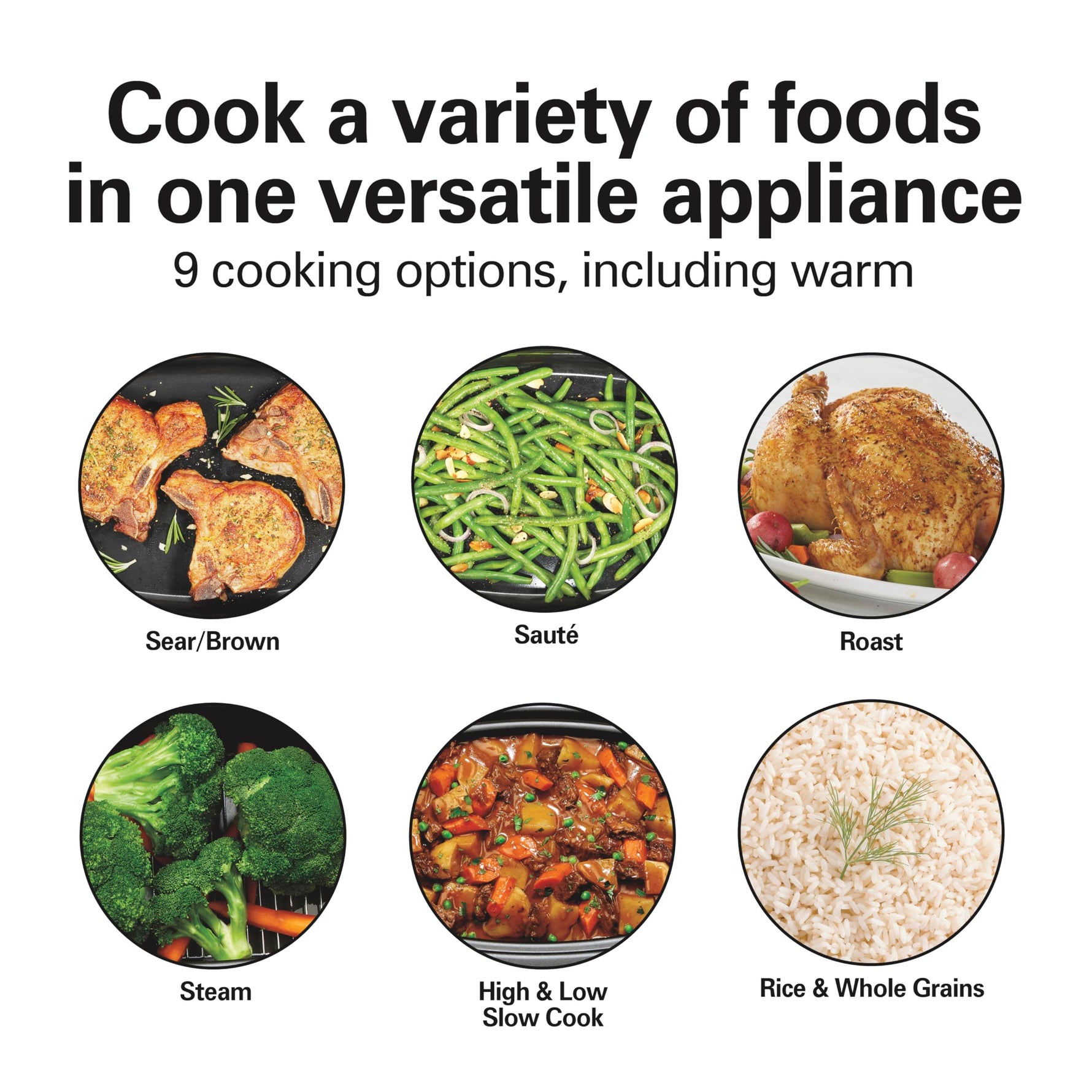 Hamilton Beach 6 Quart 9-in-1 Programmable Slow Cooker with Sear, Browning, Rice, Steam, Sauté, Roast Delay Start & Keep Warm Functions, Nonstick PFAS-Free Dishwasher Safe Crock, Black (33604)
