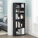 Furinno Jaya Book Shelf, 5-Tier Bookshelf, Bookcase with Adjustable Shelves, 9.5 x 24.5 x 71.2, for Organization and Storage, for Living Room, Bedroom, Home Office, Blackwood