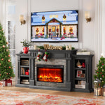 Naice 72" Electric Fireplace with Mantel and Cabinets, Fireplace TV Stand for Living Room Bedroom, Stacked Stone Surround and Remote Control 3D Realistic Flame, Black