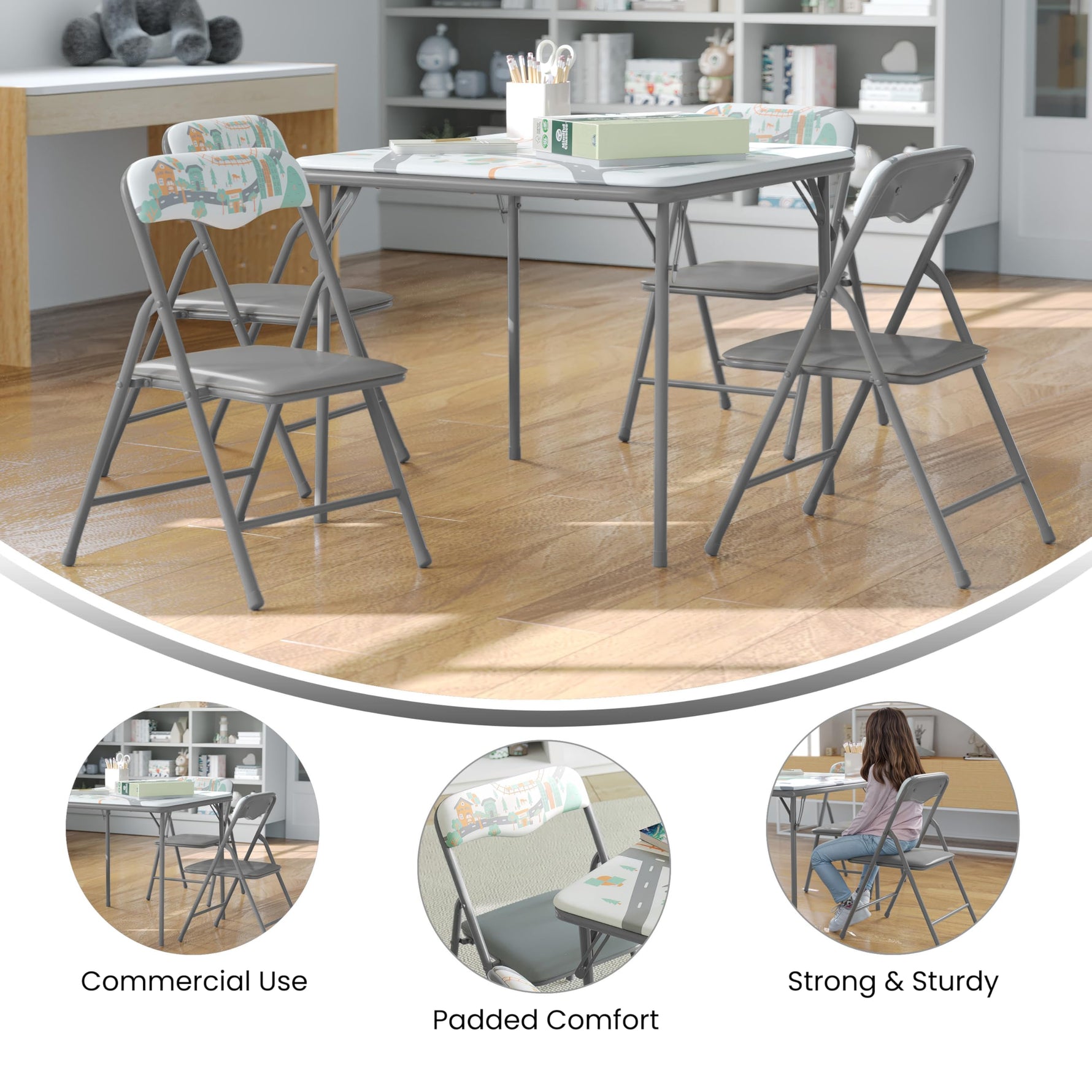Flash Furniture Mindy Kids 5-Piece set Folding Square Table and Chairs Set for Daycare and Classrooms, Children's Activity Table and Chairs Set, Multicolor