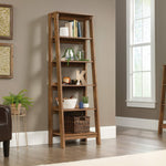 Sauder Ladder Bookshelf 5 Tier Trestle Ladder Shelf Wooden Bookcase, in Jamocha Wood