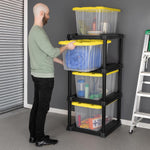Sterilite Industrial Storage Tote with Lids for Garage, 27 Gallon, 4-Pack | Heavy-Duty and Stackable Utility Box Containers for Home, Office, and Basement Organization, Black/Yellow