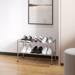 3-Tier Stackable 1" Slat Steel Frame Shoe Rack, 27.25"W x 12.75"D, Espresso | Interlocking modular design maximizes storage while the sturdy steel frame holds up to 12 pairs of shoes (Patented Design)