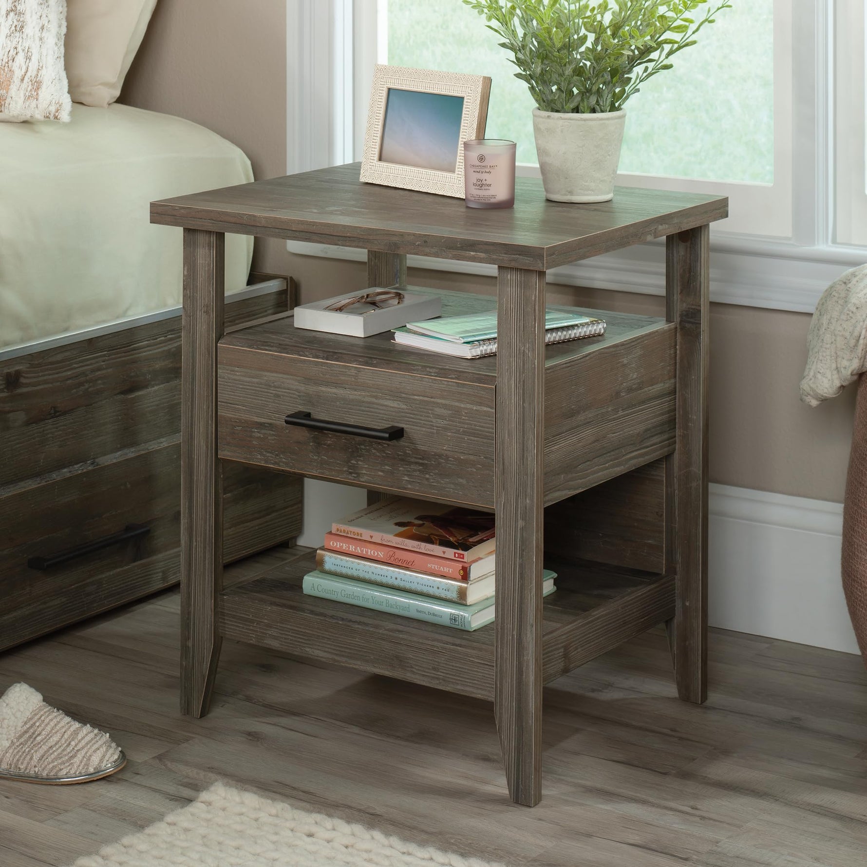 Sauder Summit Station Night Stand in Pebble Pine Finish