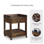 Signature Design by Ashley Baldridge Office Printer Stand, Storage, Electrical Outlets, USB Charing Ports, Wood, 21" W x 18" D x 24.63" H, Brown