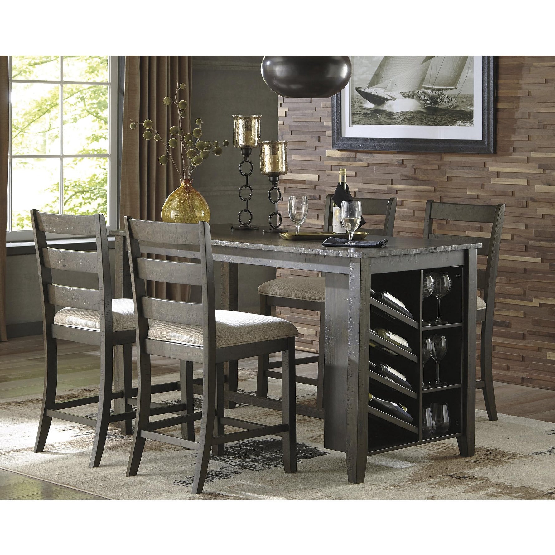 Signature Design by Ashley Skempton | 2-Count 24" Counter-Height Upholstered Bar Stools – Coastal Chic Ladder-Back, Antique White