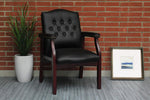 Boss Office Products Traditional Caressoft Vinyl Guest Chair with Mahogany Finish Wood Base, Black