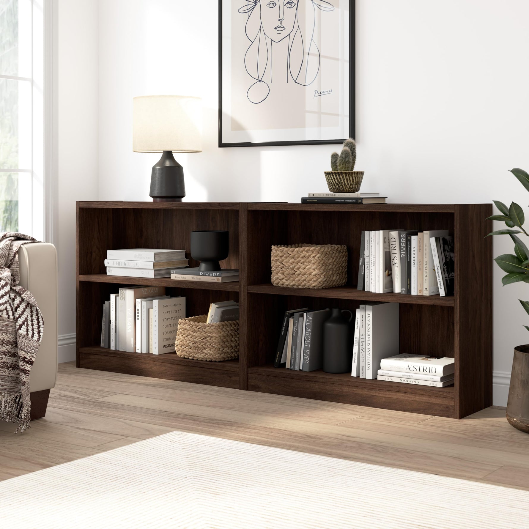 Bush Home Universal Small 2 Shelf Bookcase in Black, Low Storage and Display Bookshelf for Home Office or Living Room Organization