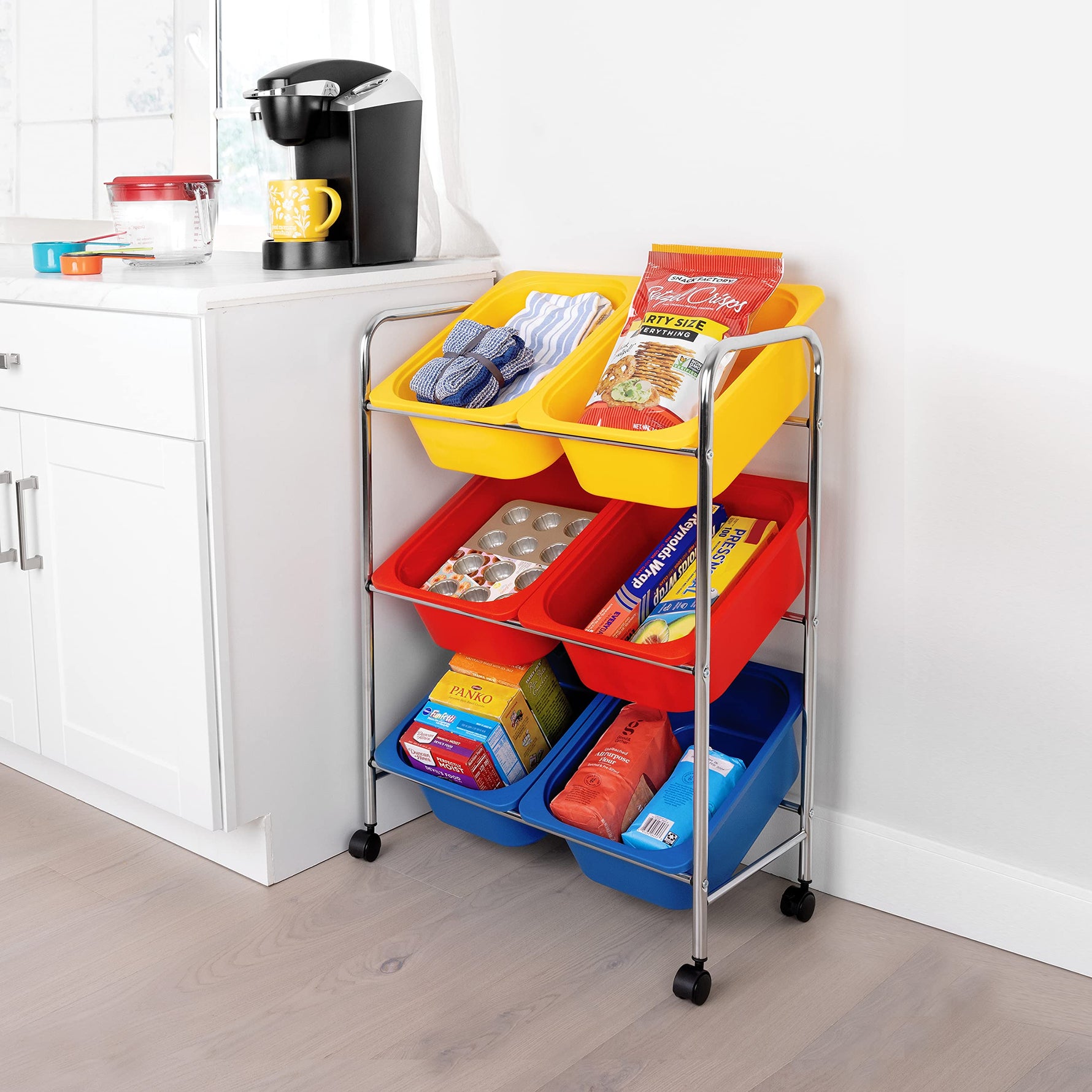 Seville Classics Rolling Utility Organizer Storage Cart , for Home Office, School, Classroom, Scrapbook, Hobby, Craft, 15 Drawer, Black