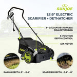 Sun Joe Corded Electric Dethatcher & Scarifier with 8-Gal Bag, 12.6-Inch Cutting Width, 12-Amp Motor - Heavy-Duty Yard Trimmer for Gardening Care and Lawn Maintenance, AJ801E