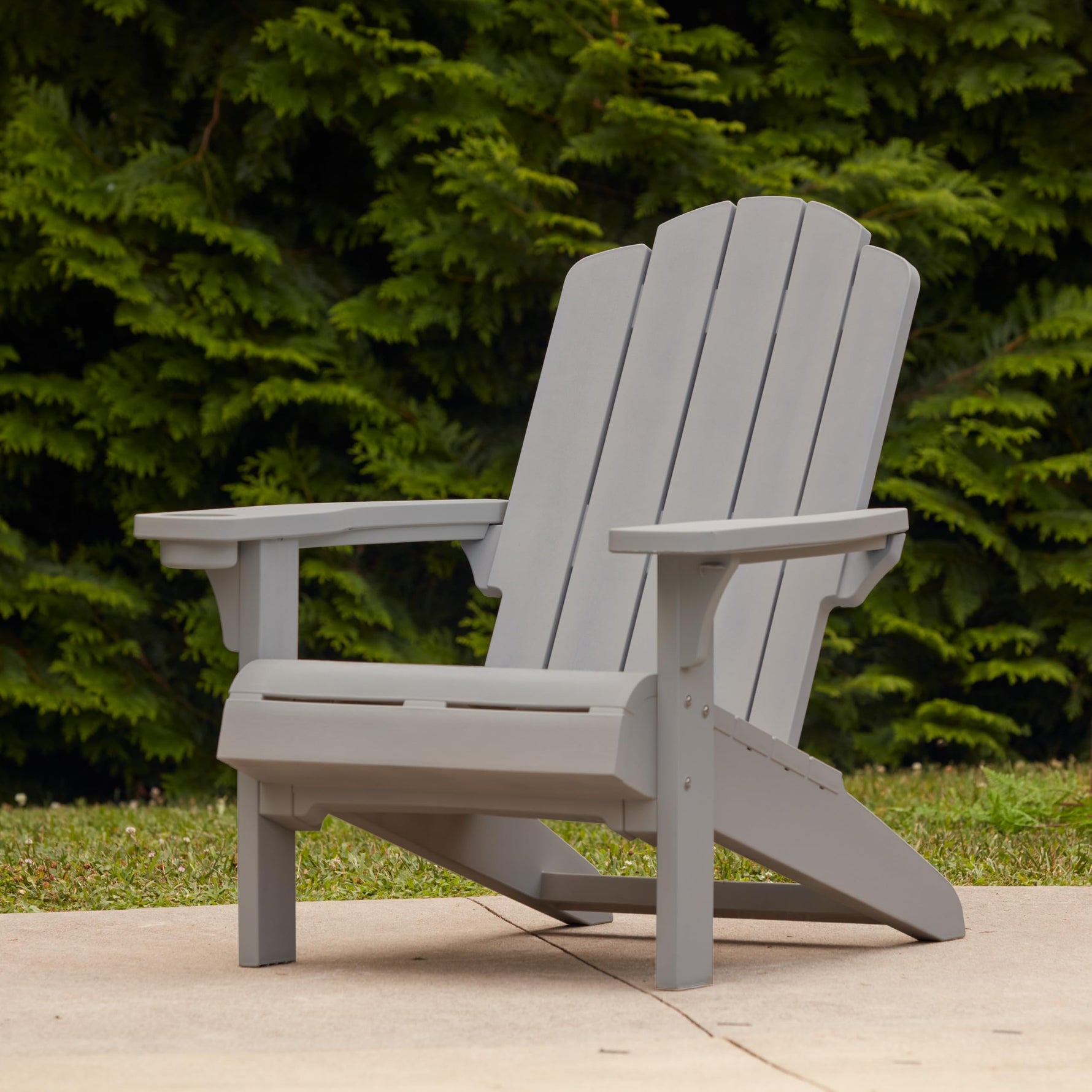 Keter Kiawah Adirondack Chair, Weather‑Resistant Resin Outdoor Patio Chair, Ergonomic Design, All‑Weather Seating for Garden, Deck & Backyard, Grey