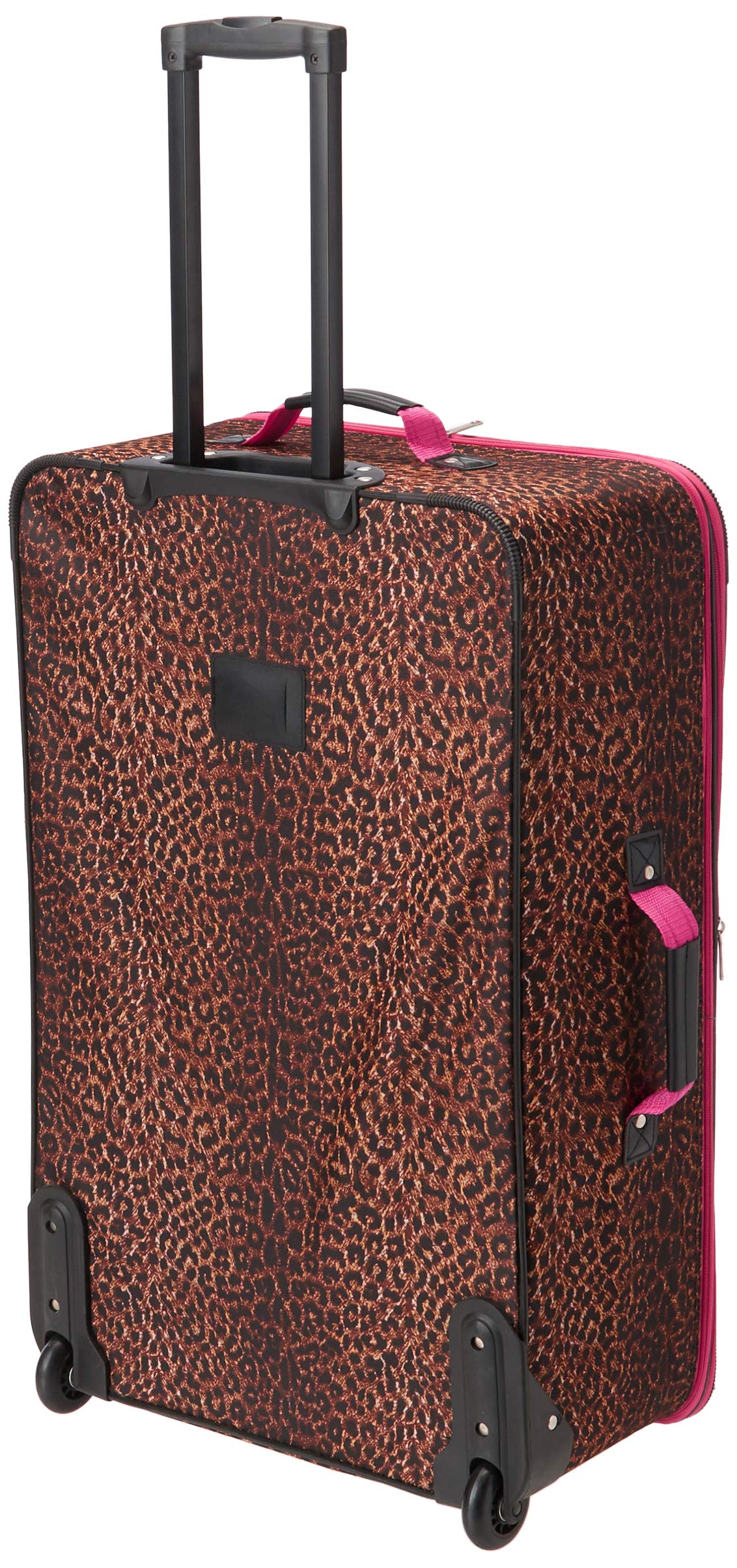 Rockland Vara Softside 3 Piece Upright Luggage Set, Expandable, (20"/28"/22" Rolling Duffel), Pink Leopard