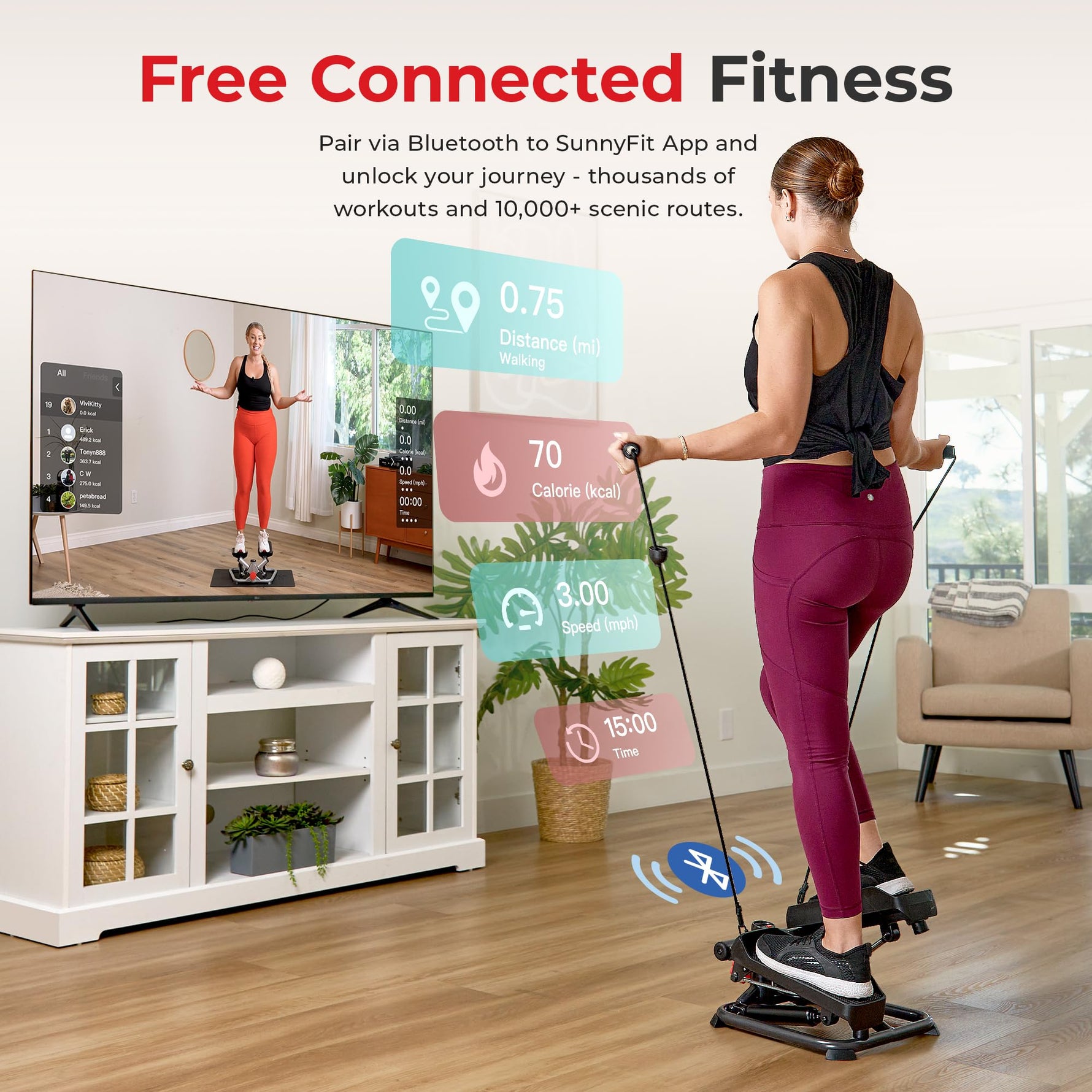 Sunny Health & Fitness Mini Steppers with Digital Monitor and Resistance Bands, Compact Low-Impact Cardio Machines for Home Workouts