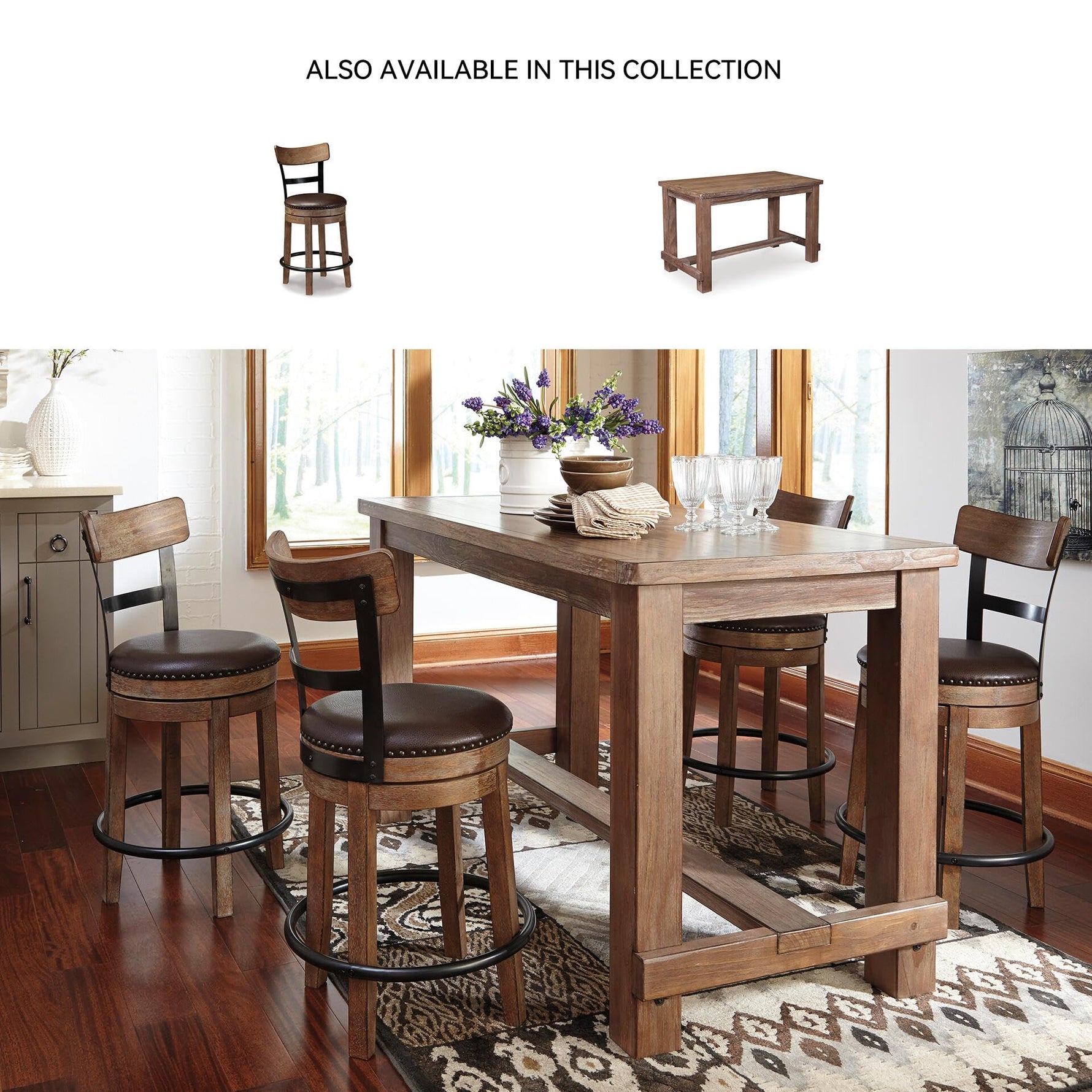 Signature Design by Ashley Valebeck Upholstered Swivel Stool, Cushioned Seat, Woven Fabric Upholstery, Wood, 24" H, Brown & Black