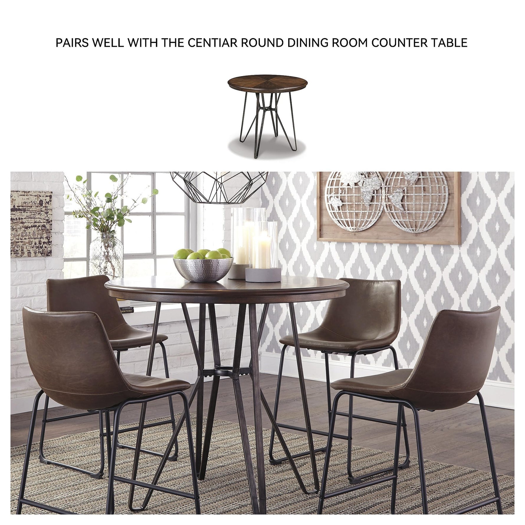 Signature Design by Ashley Centiar 24" Counter Height Modern Bucket Barstool, 2 Count, Black