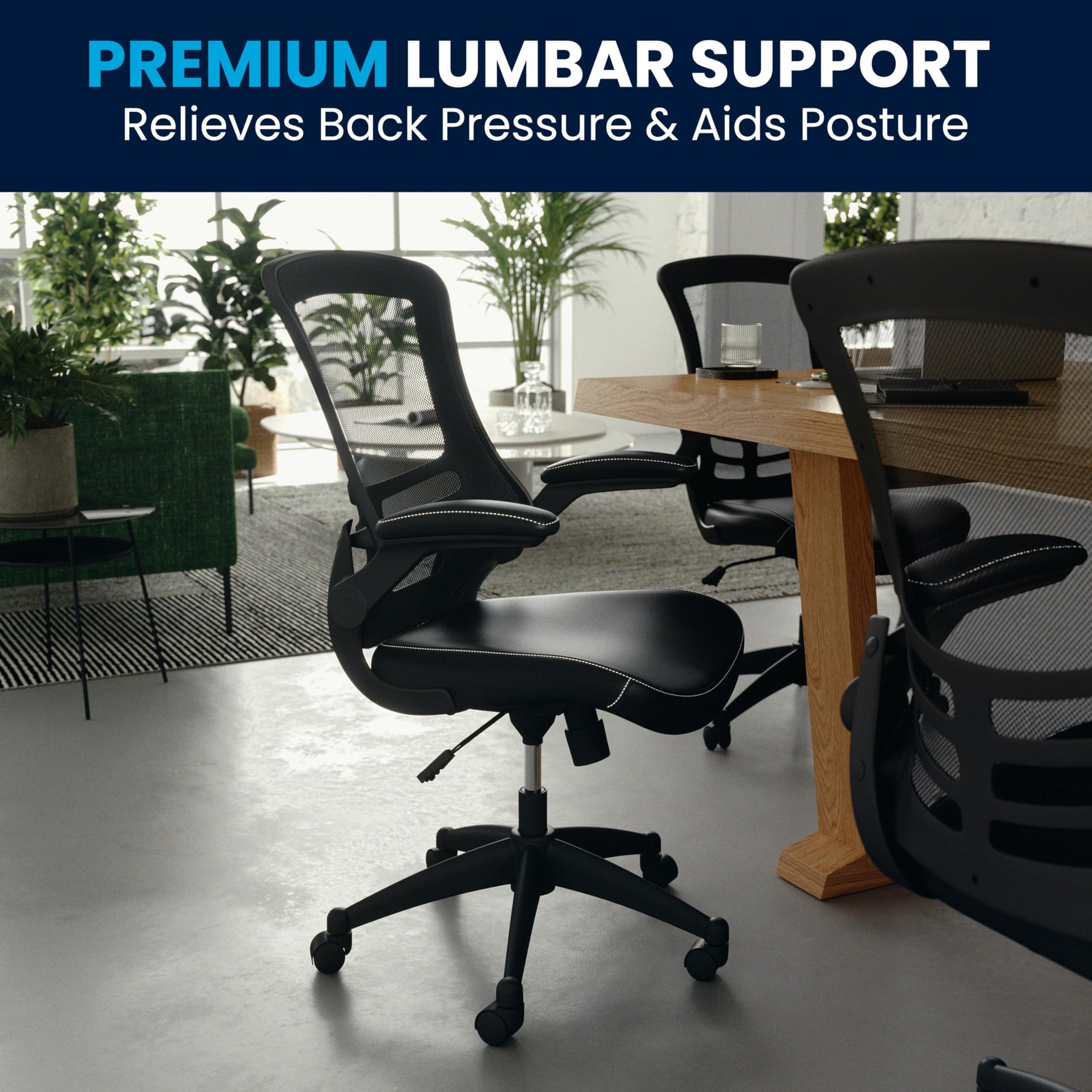 Flash Furniture Kelista Mid-Back Swivel Office Chair with Adjustable Seat Height, Ergonomic Mesh Desk Chair with Flip-Up Armrests, Black