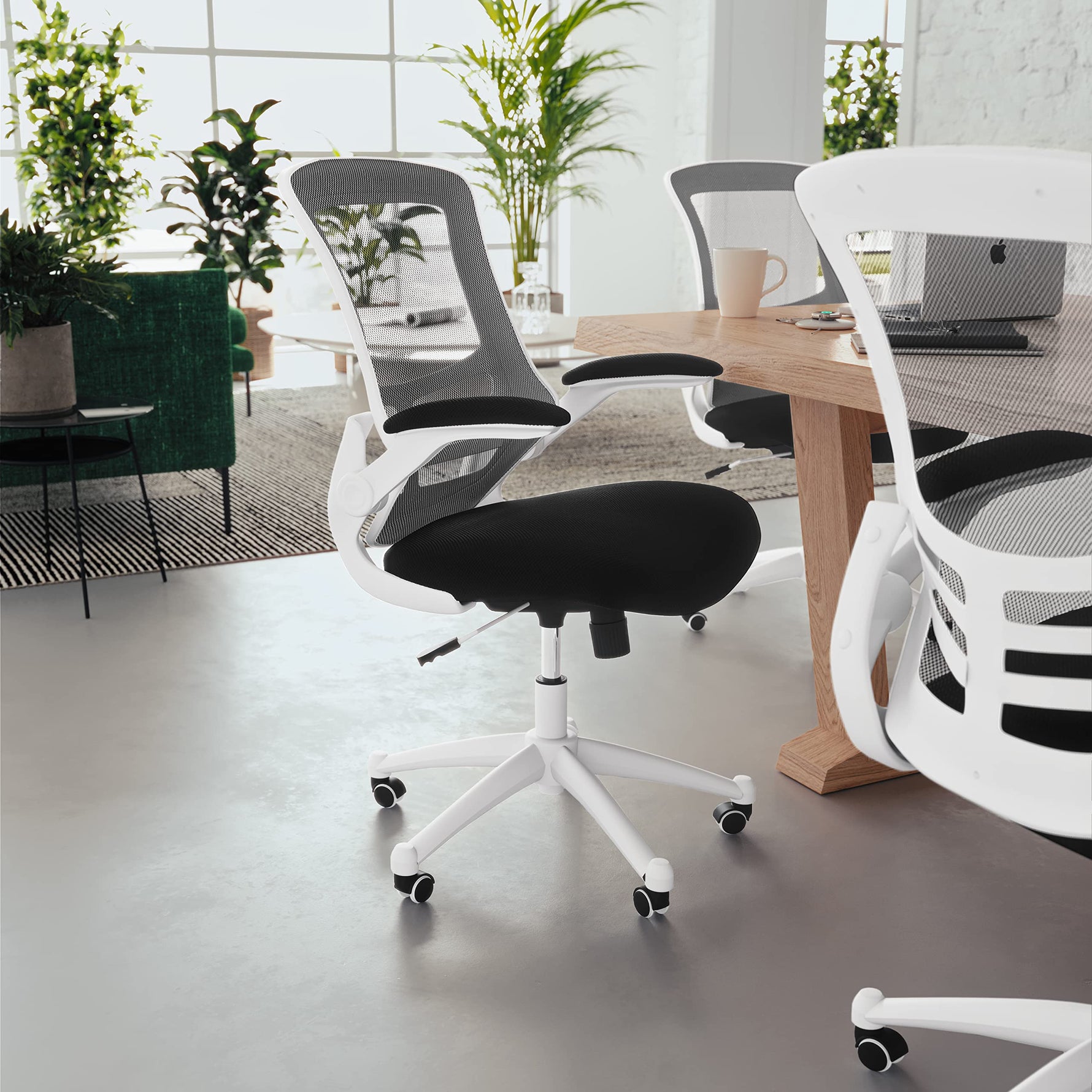 Flash Furniture Kelista Mid-Back Swivel Office Chair with Adjustable Seat Height, Ergonomic Mesh Desk Chair with Flip-Up Armrests, Black