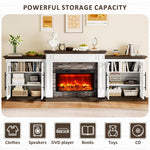 Naice 72" Electric Fireplace with Mantel and Cabinets, Fireplace TV Stand for Living Room Bedroom, Stacked Stone Surround and Remote Control 3D Realistic Flame, Black