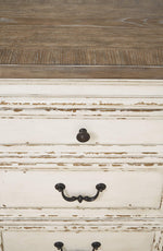 Signature Design by Ashley Realyn French Country Distressed Dining Room Server, 3 Drawers, 2 Cabinet Doors, Wood, 59" W x 17" D x 36.5" H, Chipped White