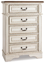 Signature Design by Ashley Realyn French Country 5 Drawer Chest, Tipover Restraint Device, 2-tone Finish, Wood, 40.13" W x 18.13" D x 58.13" H, Chipped White