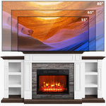 Naice 72" Electric Fireplace with Mantel and Cabinets, Fireplace TV Stand for Living Room Bedroom, Stacked Stone Surround and Remote Control 3D Realistic Flame, Black