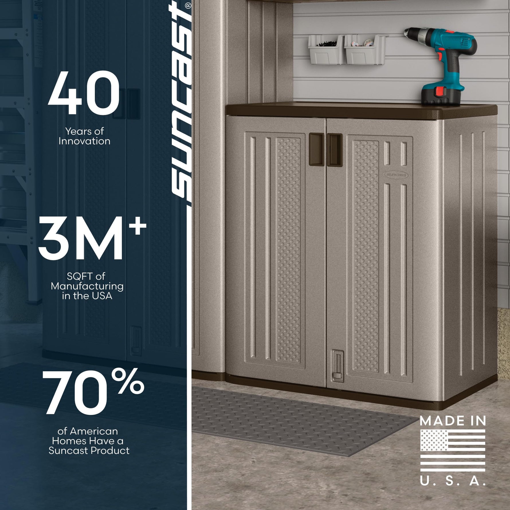 Suncast 36" Resin Base Garage Storage Cabinet, Platinum, Made in the USA
