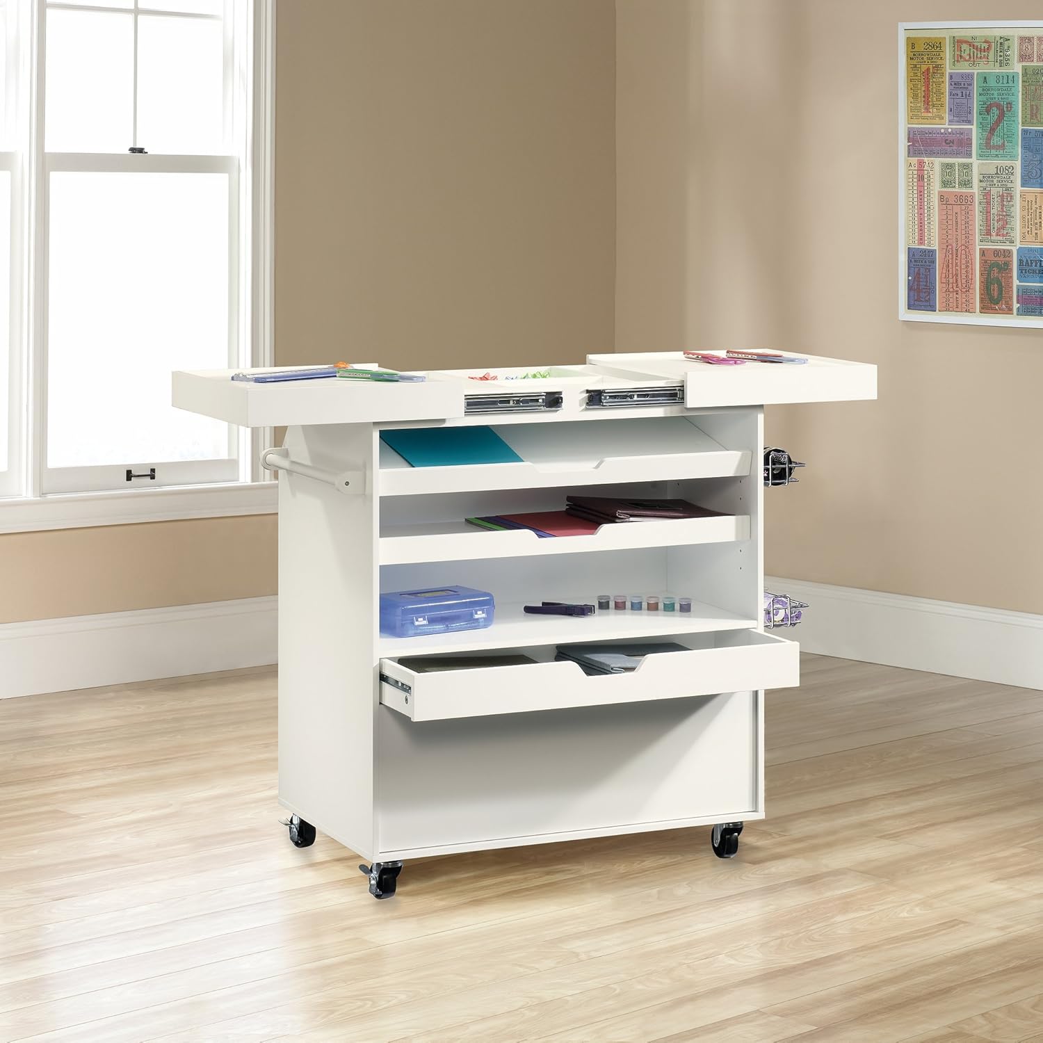 Sauder Craft Pro Series Craft Cart, Soft White finish