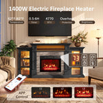 Naice 72" Electric Fireplace with Mantel and Cabinets, Fireplace TV Stand for Living Room Bedroom, Stacked Stone Surround and Remote Control 3D Realistic Flame, Black