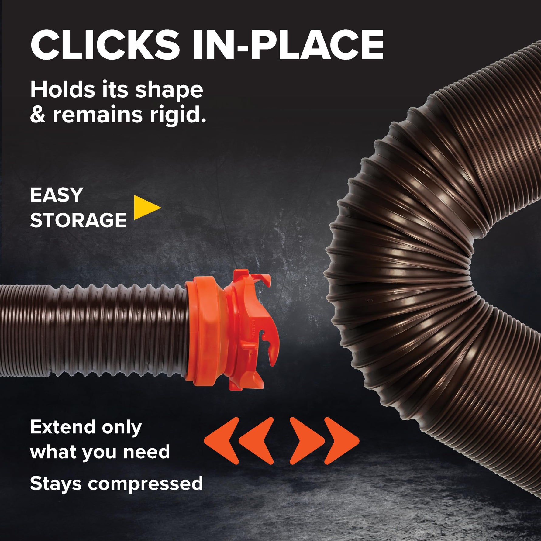 Camco RhinoFLEX 10’ Camper/RV Sewer Hose Extension - Features Collapsible Design for RV Storage - Includes Pre-Attached Lug & Bayonet Fitting -Heavy Duty Polyolefin & Reinforced w/Steel Wire (39774)