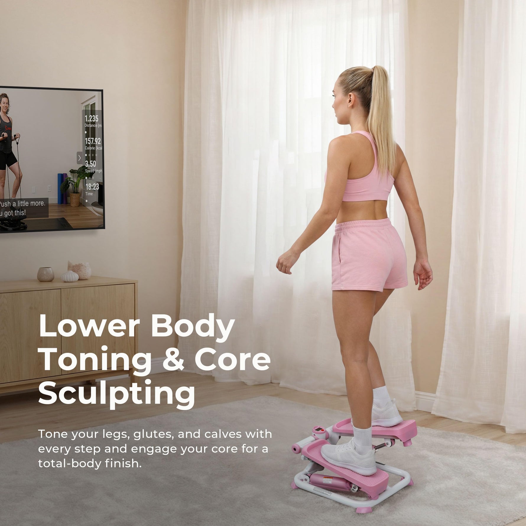 Sunny Health & Fitness Mini Steppers with Digital Monitor and Resistance Bands, Compact Low-Impact Cardio Machines for Home Workouts