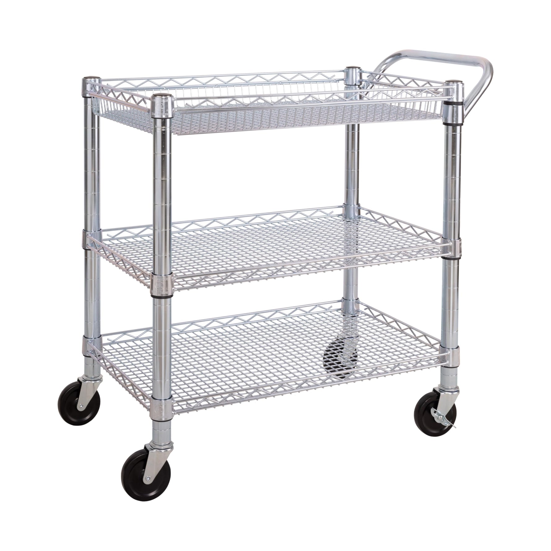 Seville Classics UltraDurable NSF Commercial Heavy Duty Metal Rolling Utility Cart, w/ Steel Shelves, Handle Bar for Restaurant, Garage, Warehouse, Kitchen, Office, Top Shelf (36"W x 18"D)