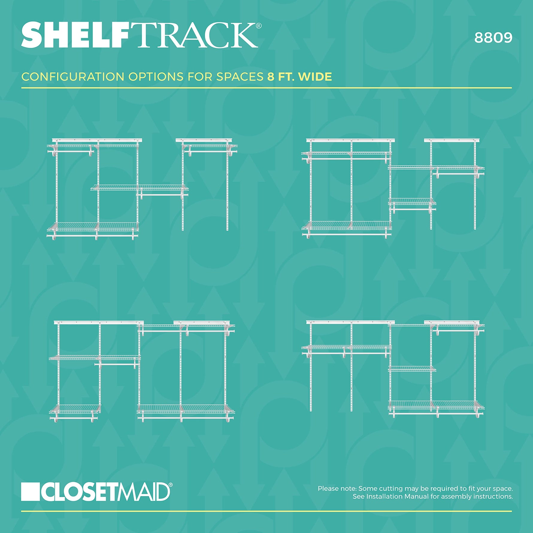 ClosetMaid ShelfTrack Wire Closet Organizer System, Adjustable from 5 to 8 Ft., with Shelves, Clothes Rods, Hardware, Durable Steel, White