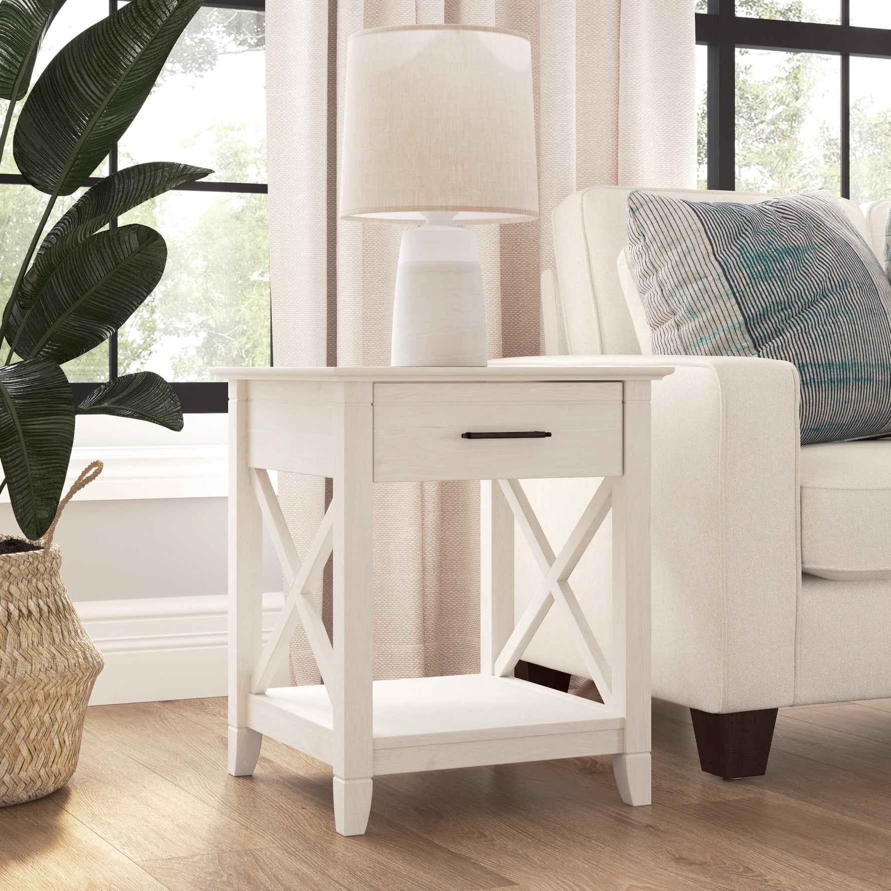 Bush Home End Table with Drawer, Nightstand with Storage, Living Room and Bedroom Furniture, Key West Collection, Washed Gray