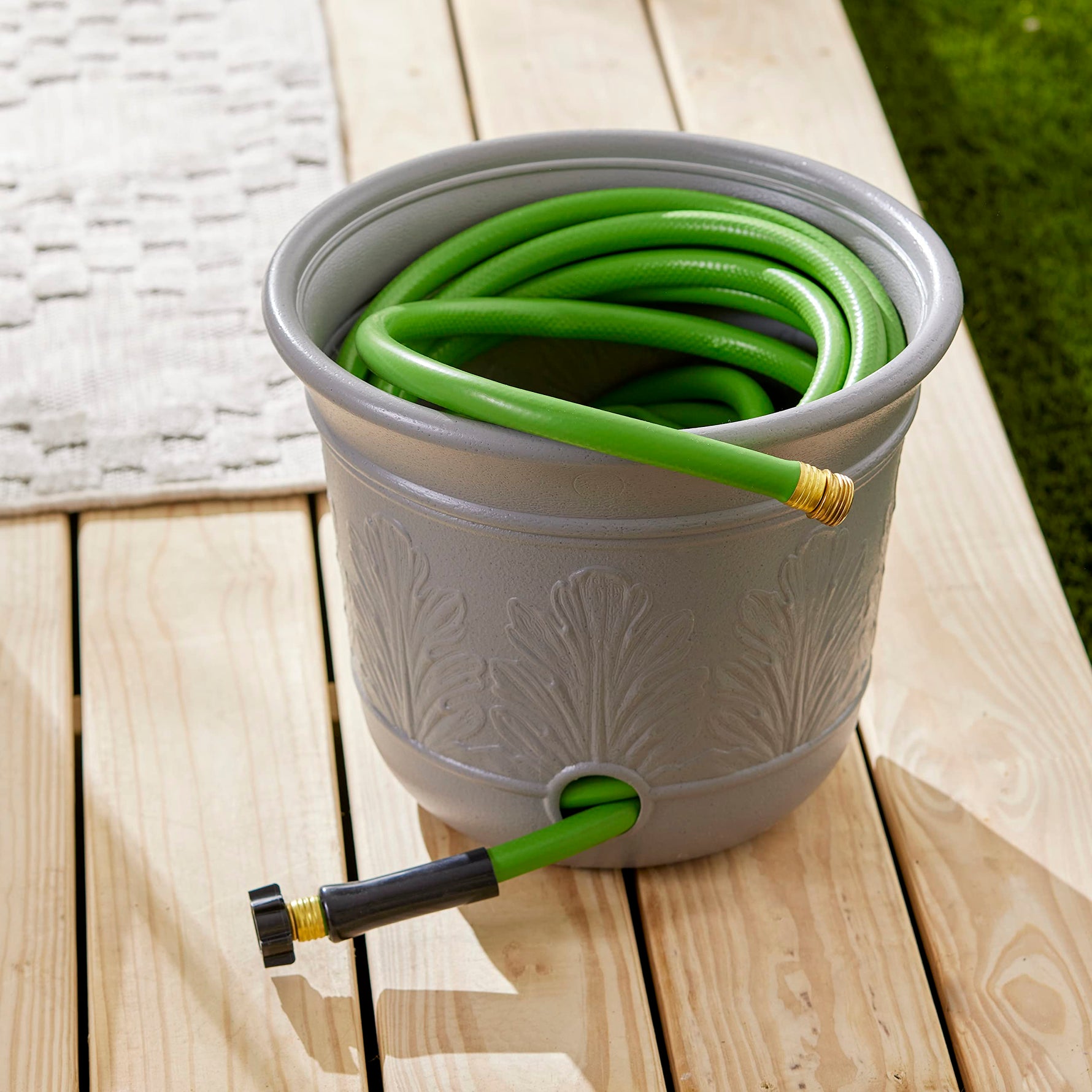 Suncast 300 ft. Decorative Resin 5 Gallon Hose Storage Pot 4-Pack, Gray Speckle, CPLHPL100