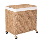 Seville Classics Premium Natural Handwoven Portable Laundry Bin Basket with Carrying Handles, Household Storage for Clothes, Linens, Sheets, Natural Water Hyacinth and Gray Rope, 3 Piece Set