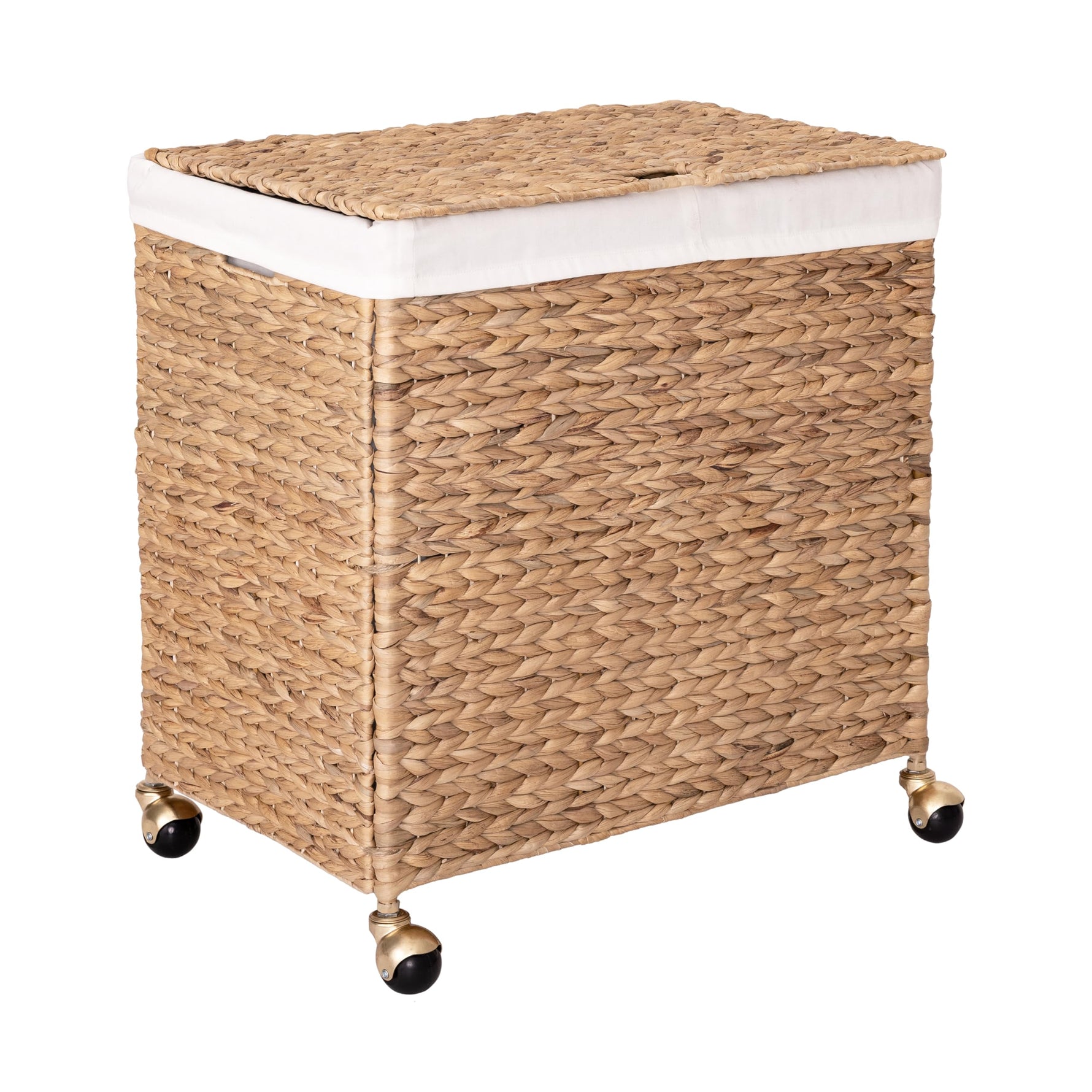 Seville Classics Premium Natural Handwoven Portable Laundry Bin Basket with Carrying Handles, Household Storage for Clothes, Linens, Sheets, Natural Water Hyacinth and Gray Rope, 3 Piece Set