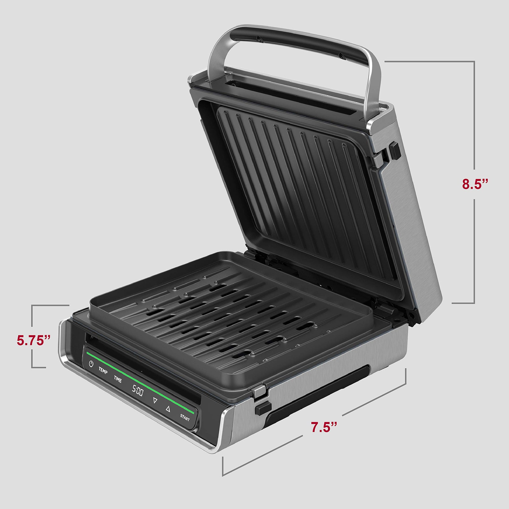 George Foreman Smokeless - Digital Smart Select, Family Size (4-6 Servings), Stainless Steel, GRD6090B