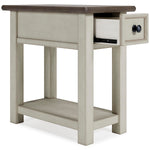 Signature Design by Ashley Bolanburg Chairside End Table With Charging Station, Two-Tone Wood Accent Table With Drawer Storage, Plank Top Design for Living Room or Bedroom, Antique White