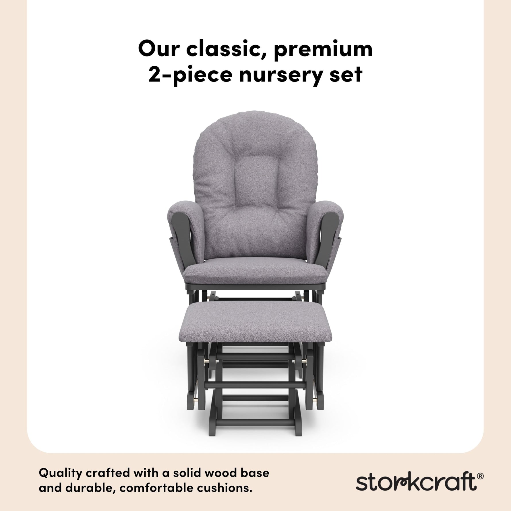 Storkcraft Premium Hoop Glider & Ottoman (Espresso with Beige) — GREENGUARD Gold Certified, Solid Wood Craftsmanship, Convenient Storage Pockets, Glider Rocking Chair for Nursery, Multi-Award-Winning