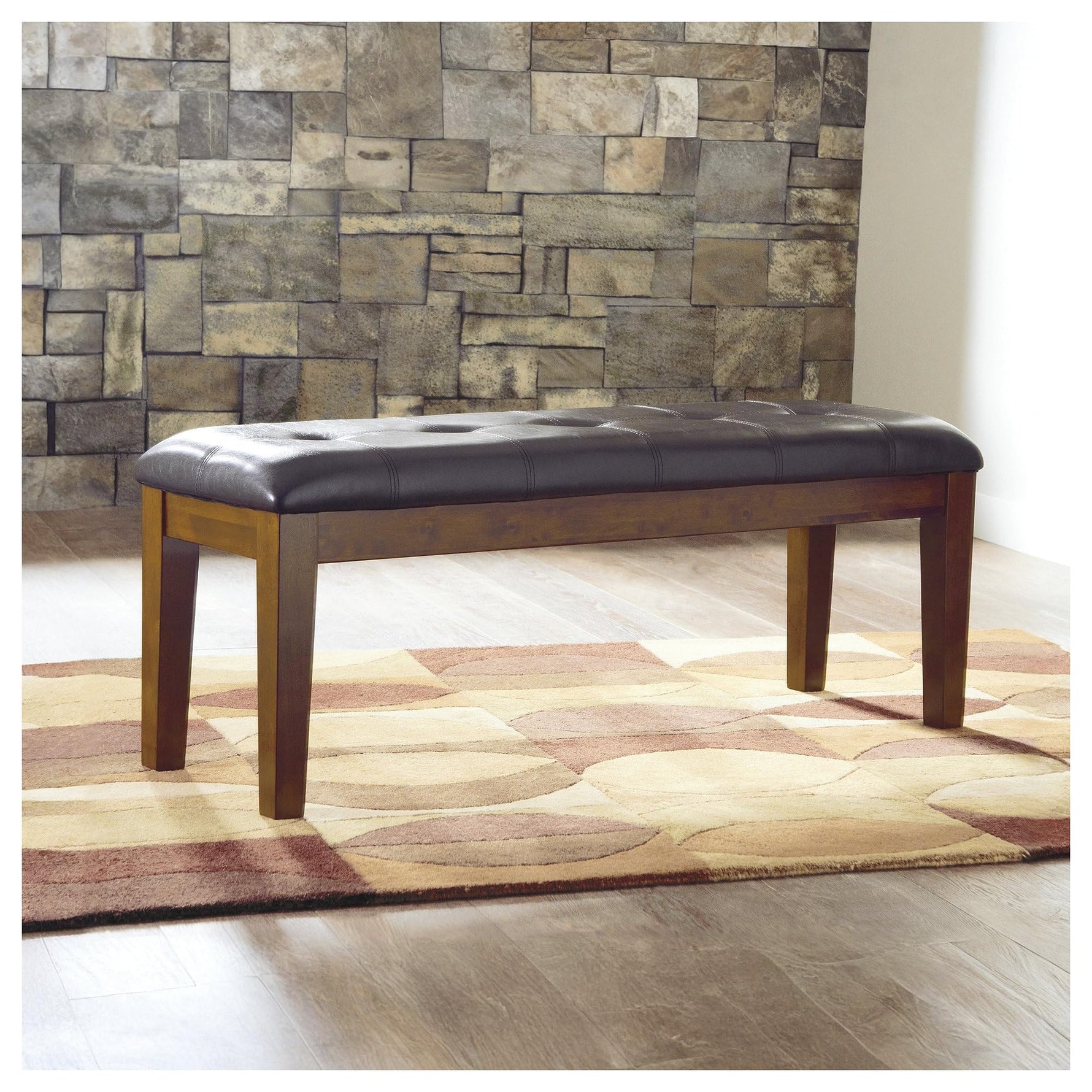 Signature Design by Ashley Ralene Tufted Upholstered Dining Room Bench, Medium Brown