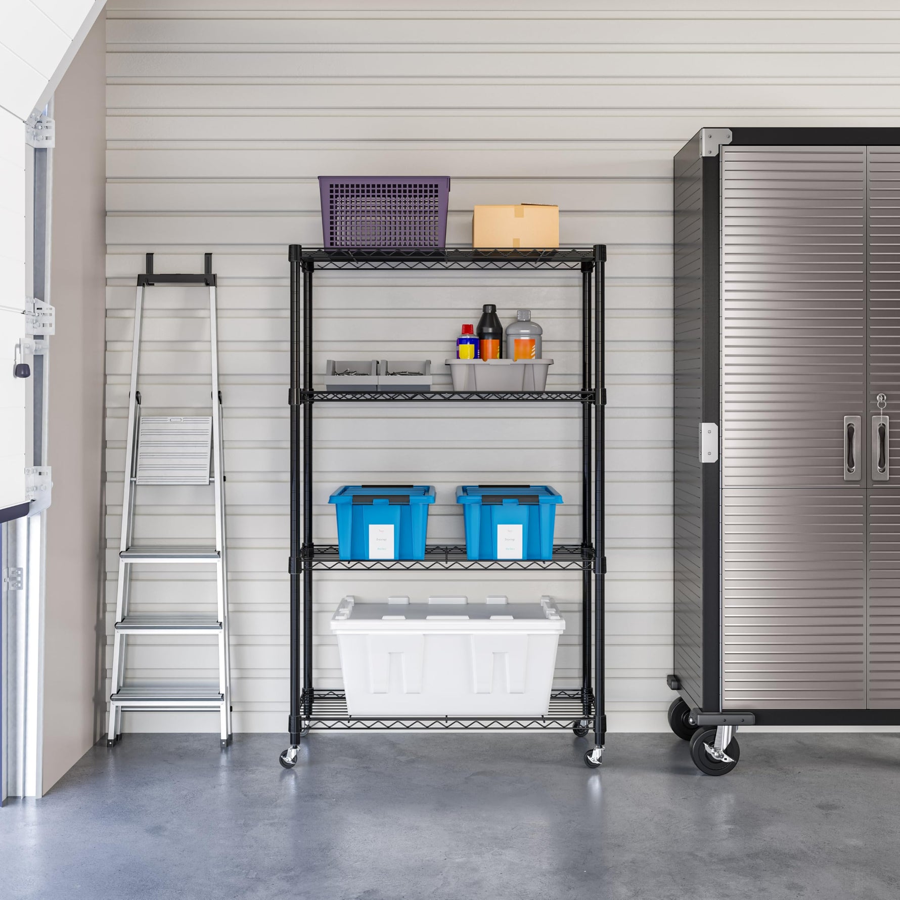 5-Tier Steel Wire Shelving, 30"W x 14"D x 61.5"H | Durable solid steel wire storage rack with adjustable shelves featuring 300 pounds per shelf weight capacity for home use