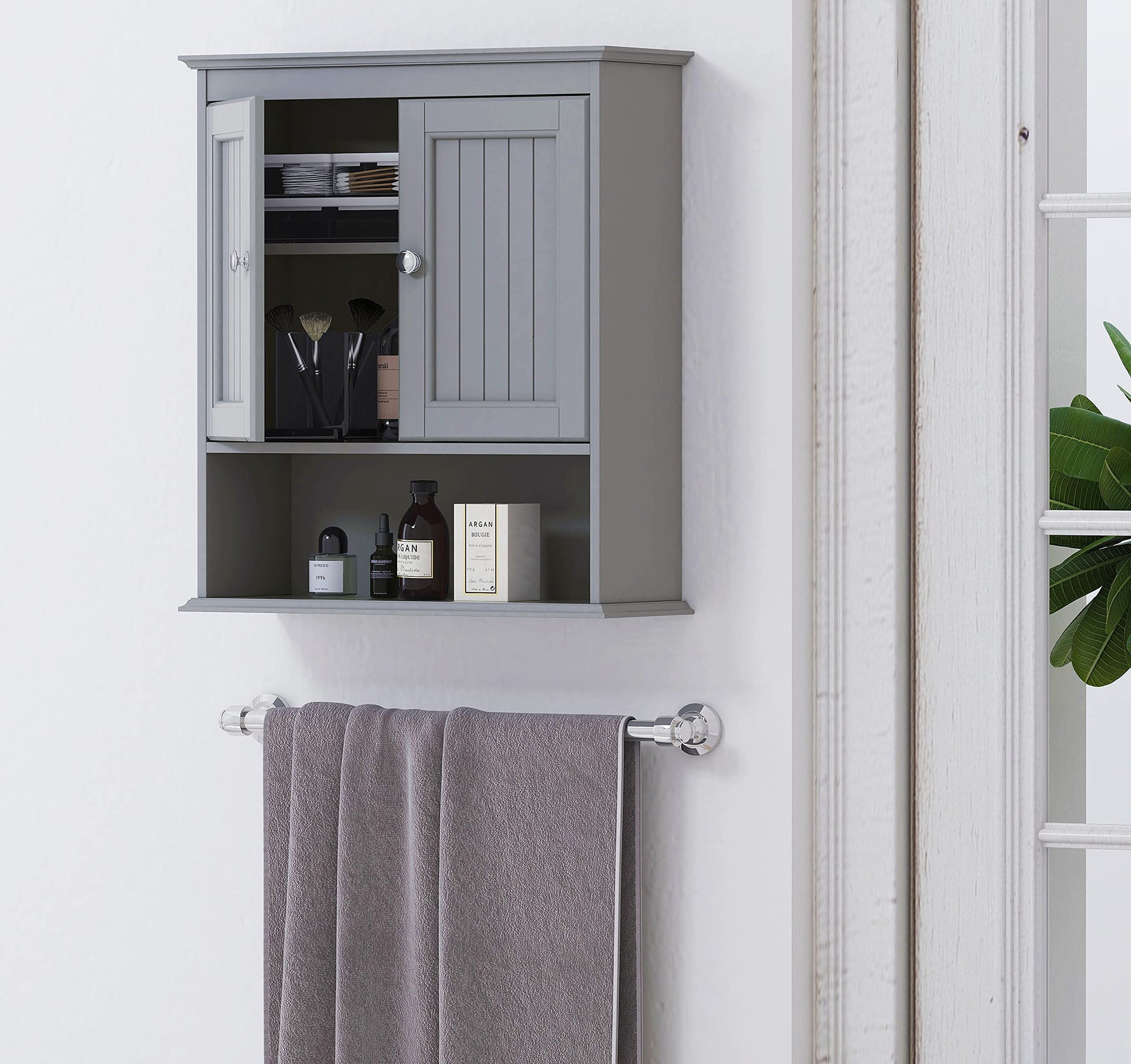 Spirich Bathroom Cabinet Wall Mounted with Doors, Wood Hanging Cabinet with Doors and Shelves Over The Toilet, Bathroom Wall Cabinet White