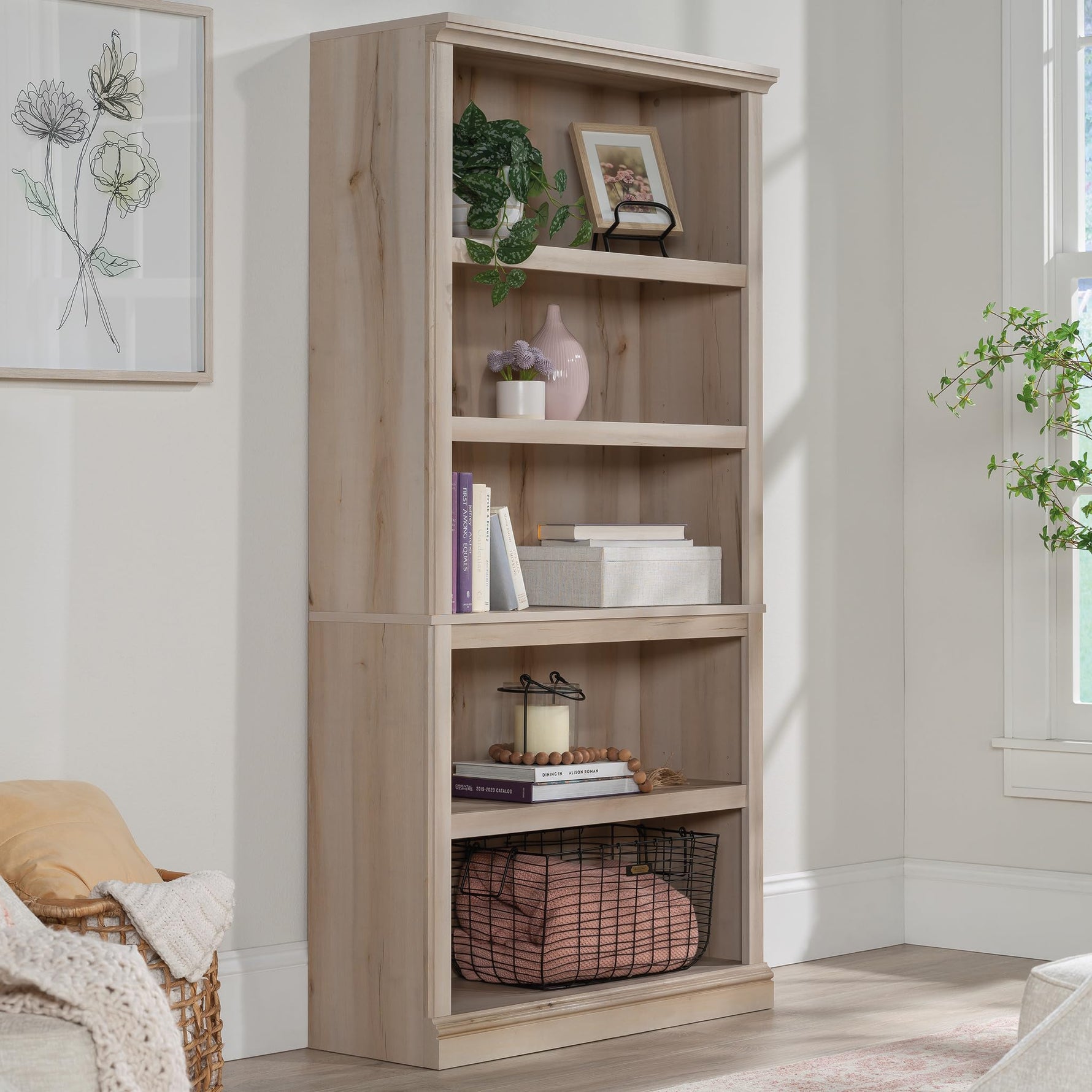 Sauder 5-Shelf Split Bookcase/ Book shelf, Oiled Oak finish