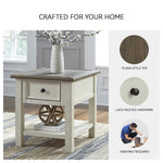 Signature Design by Ashley Bolanburg End Table for Living Room, Two-Tone Distressed Wood Side Table with Smooth-Gliding Drawer, Farmhouse Plank-Style Top, Ideal Night Stand Use, Antique White/Oak